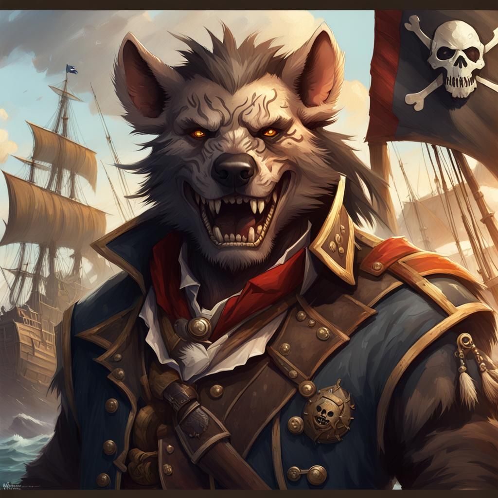 Gnoll Pirate Portrait in Hyperdetailed Style
