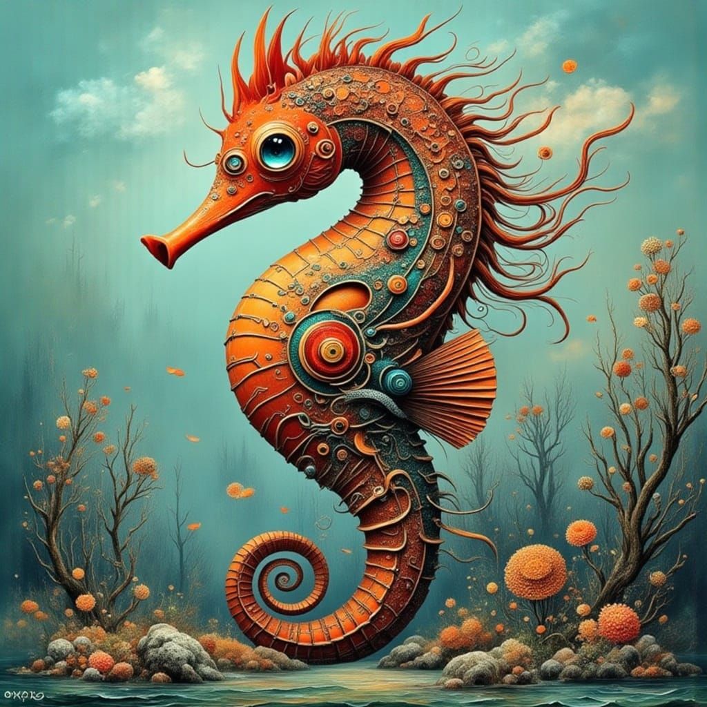 Robot Seahorse with Rough Diamond and Cinnamon Swirls