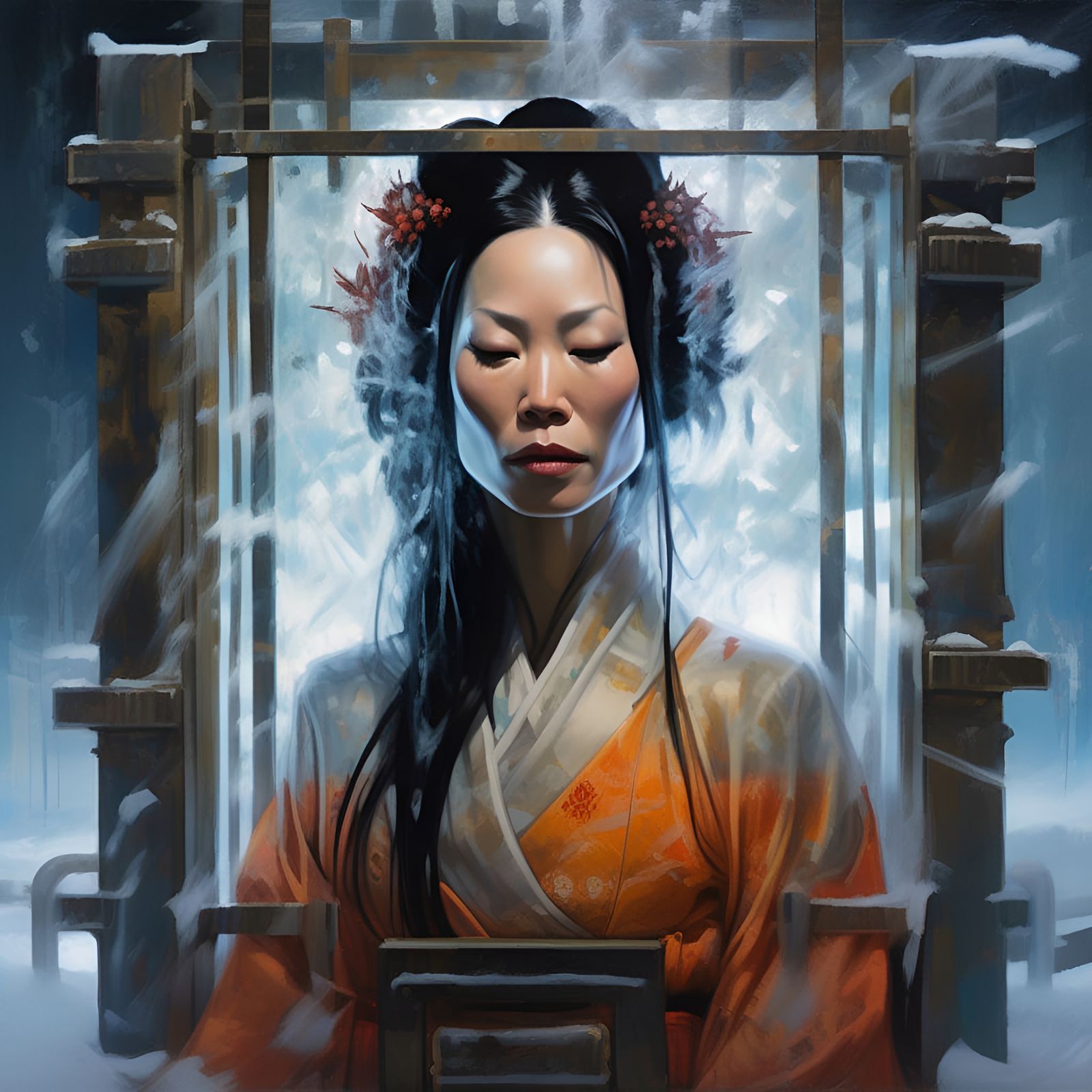 Geisha in Ice Cage: Digital Art Inspired by Hewlett and Gurn...