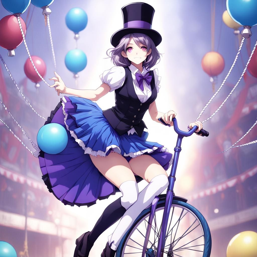 Anime Girl on Unicycle in Circus Setting