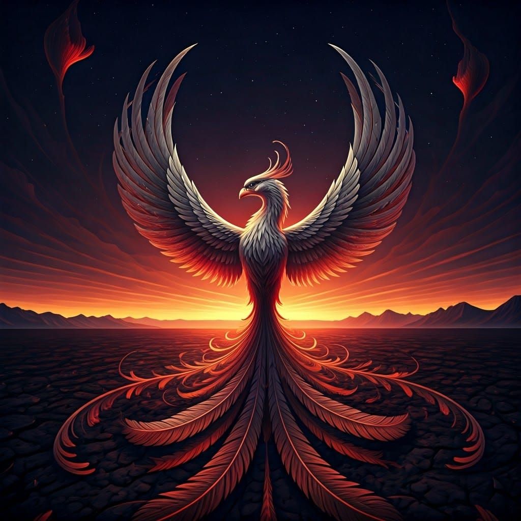 Majestic Phoenix Rises from Ashen Earth