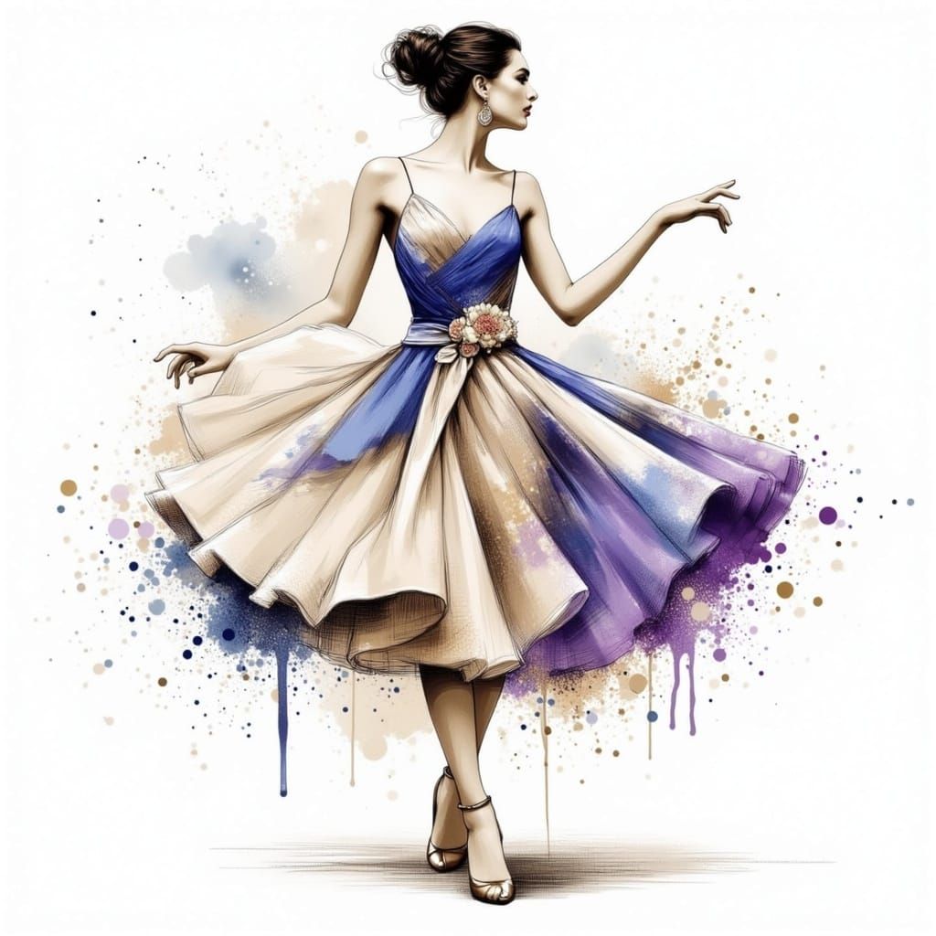 Ballet Dancer in Flowing Dress Captures Energetic Movement
