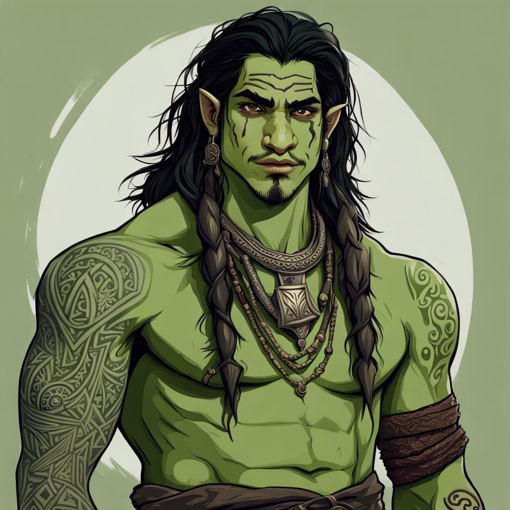 Handsome Green Orc with Tribal Tattoos