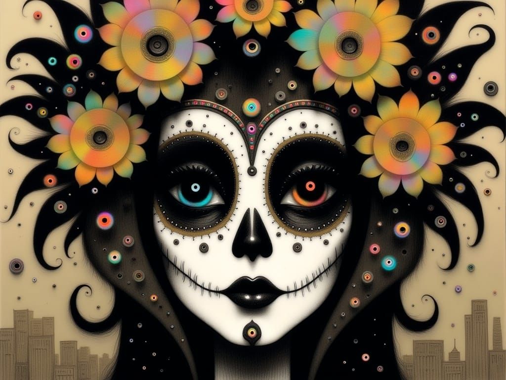 Day of the Dead Mask in Klimt-inspired Pop Art