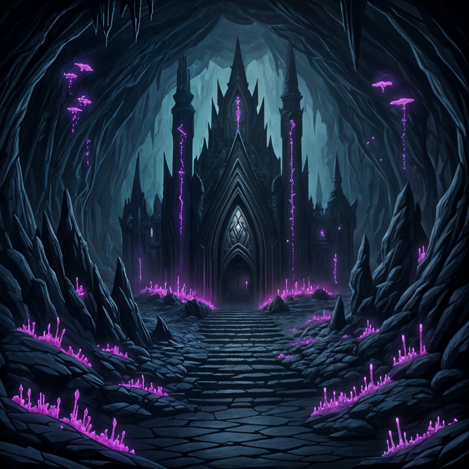 Underground Drow Outpost with Gothic Architecture