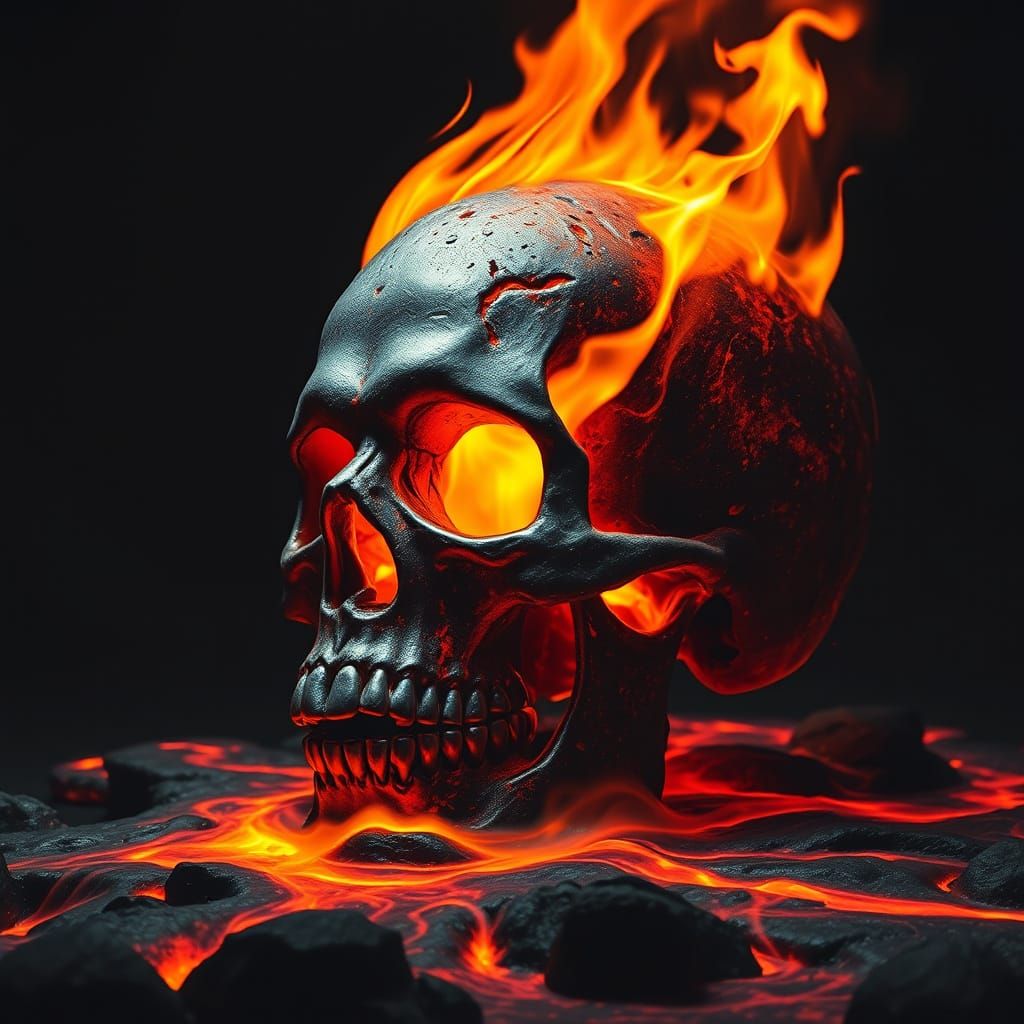 Lava Skull in Dark Surreal Style