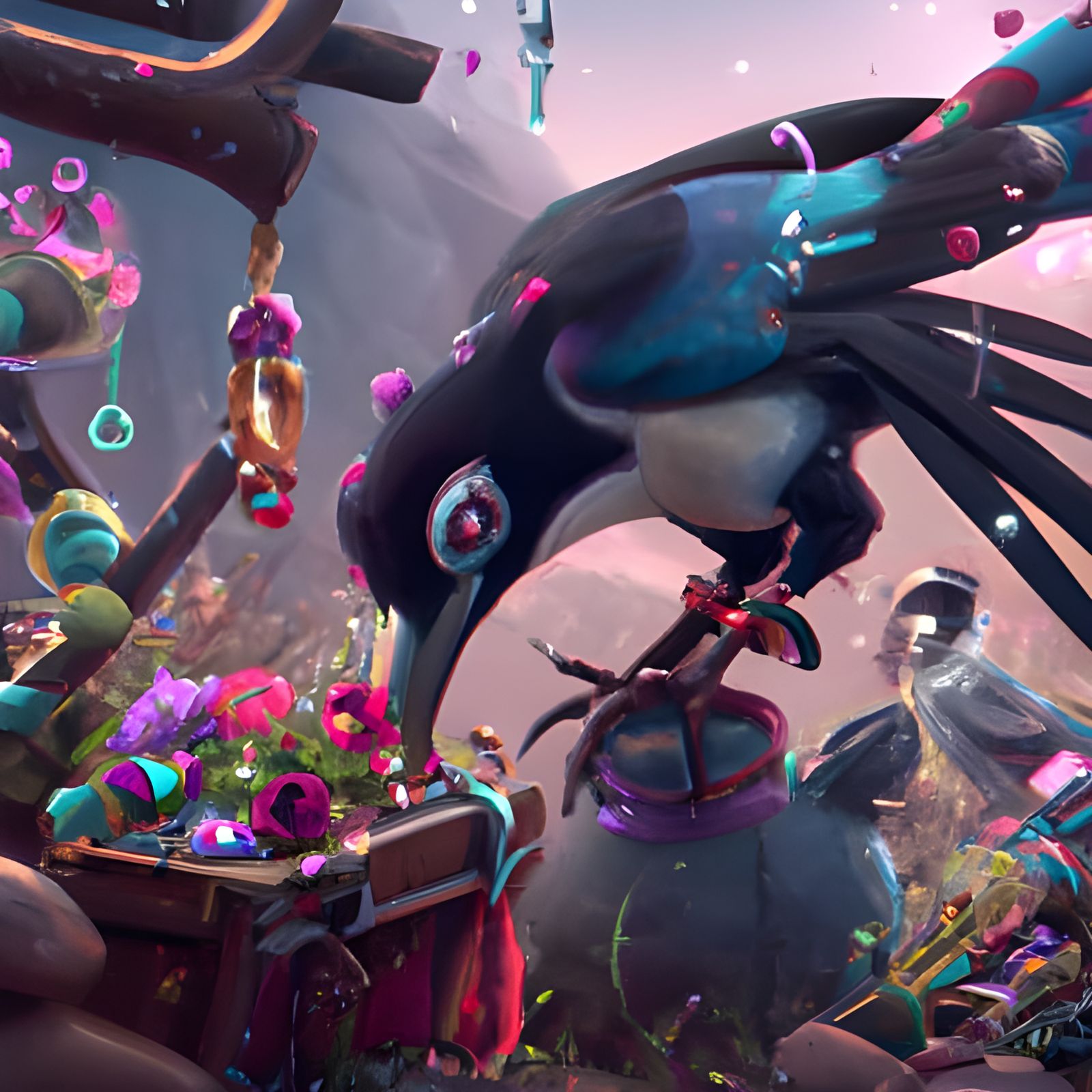 Magpie Stealing Jewelry in Detailed Matte Painting