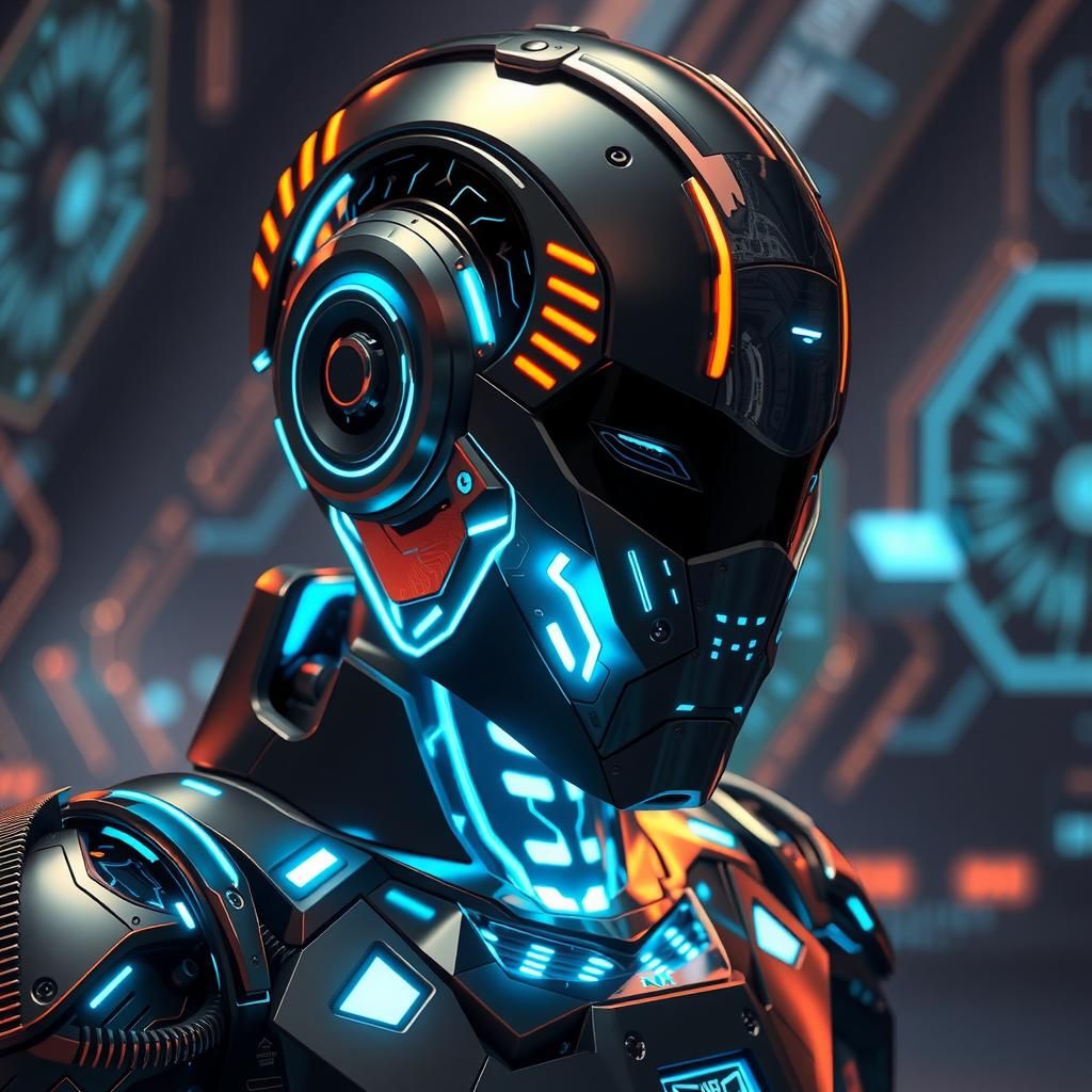 Futuristic AI Robot Interface with Neon Lights