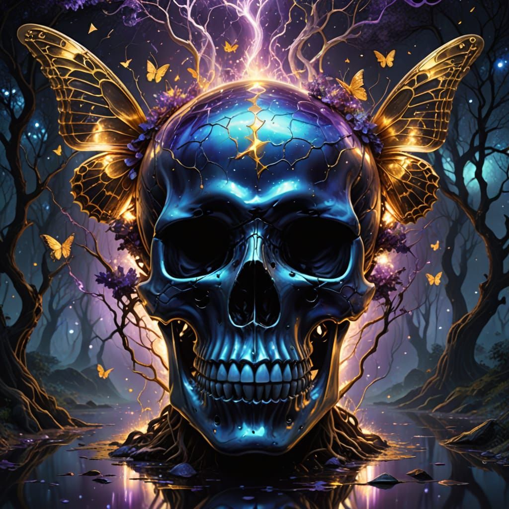 Glowing Brain in Skull: Surreal Digital Art