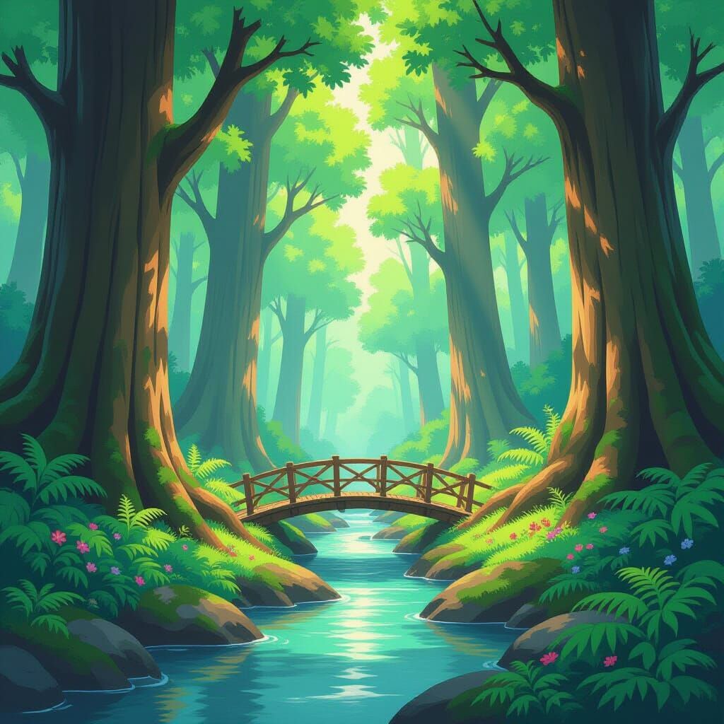 Enchanting Forest Scene in Studio Ghibli Animation Style