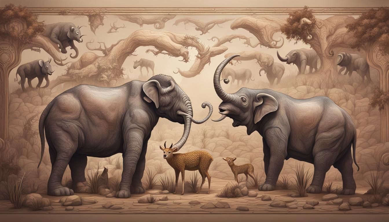 Primitive Chalk Animal Drawings: Detailed Matte Painting