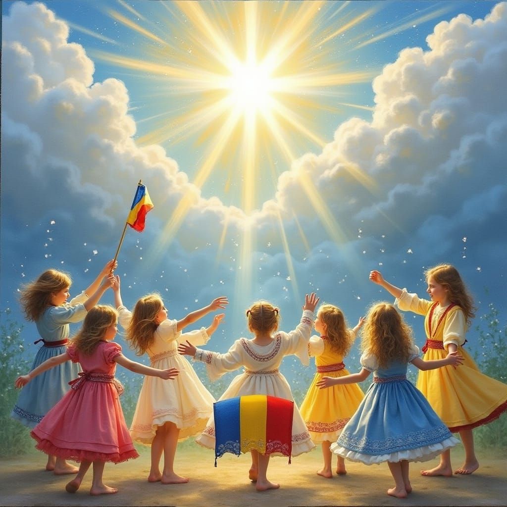 Romanian Children Dance Hora Unirii in National Costumes