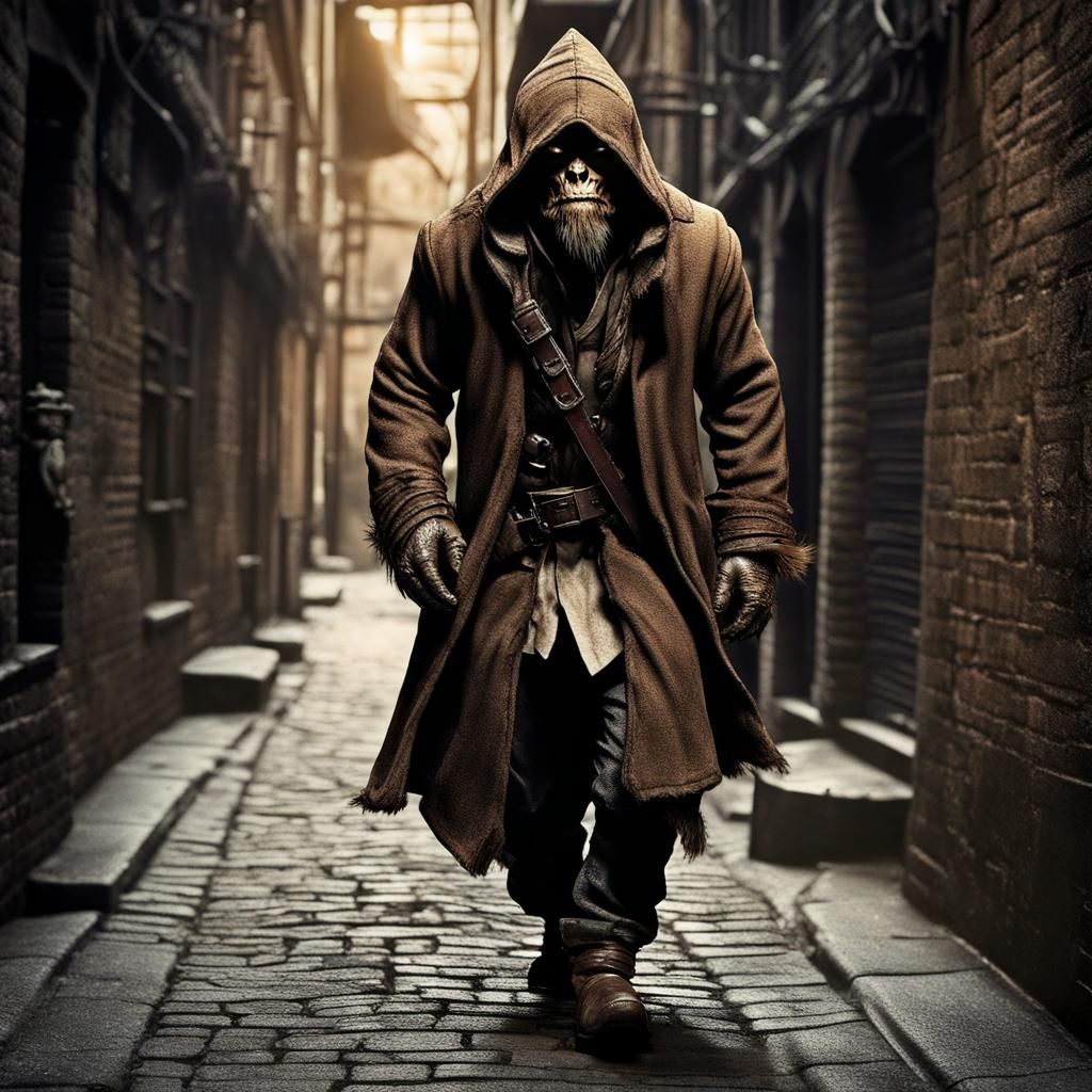 Bugbear Rogue in Alley, Fantasy Art