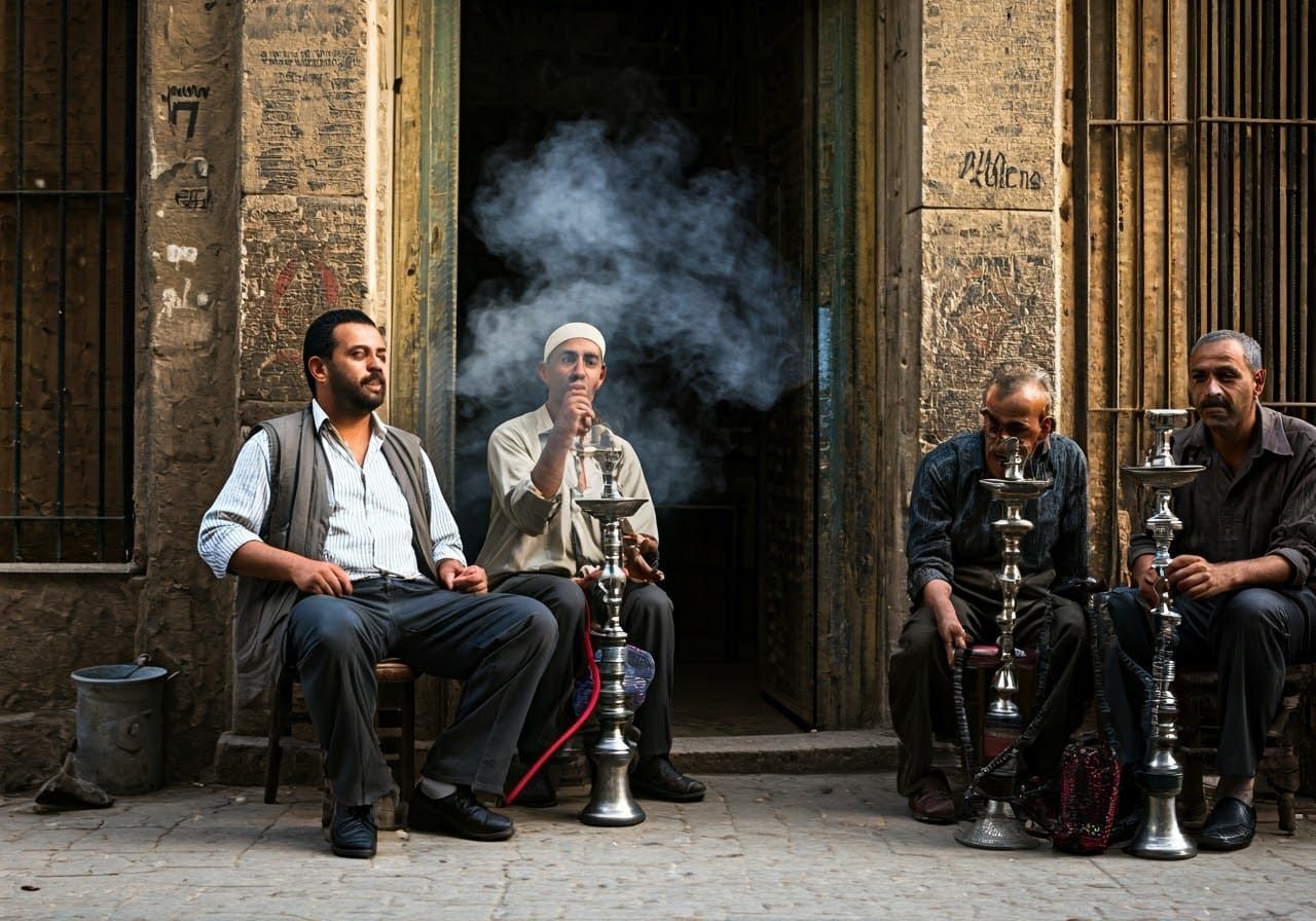 Egyptian Shisha Bar Scene in Modern Cairo