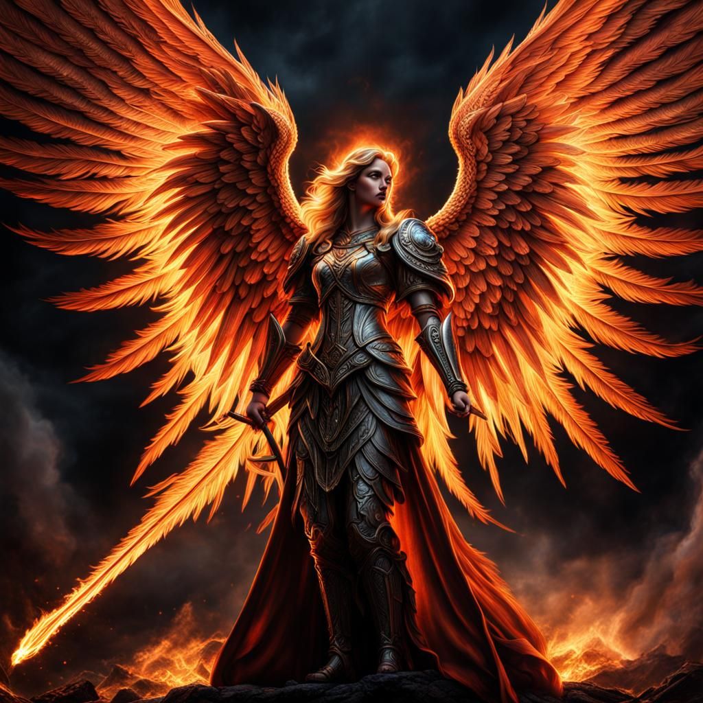 Angel of fire, intricate details, HDR, beautifully shot, hyp...