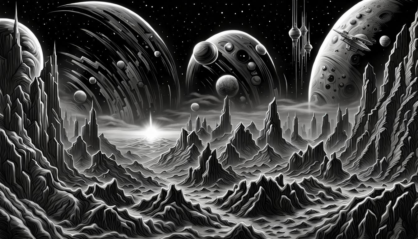Dramatic Sci-Fi Postcard in Black and White