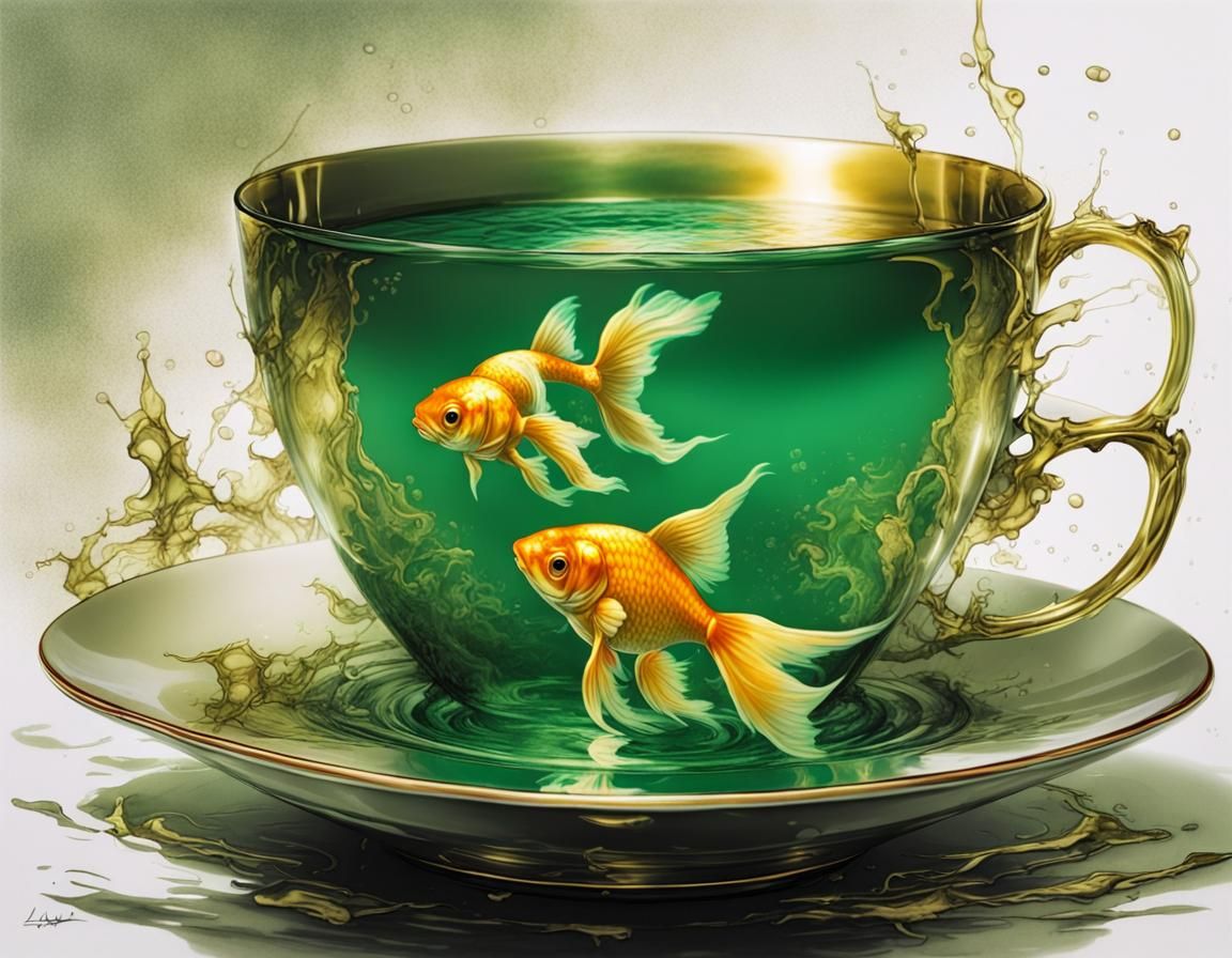 Goldfish in Teacup: Airbrush Art