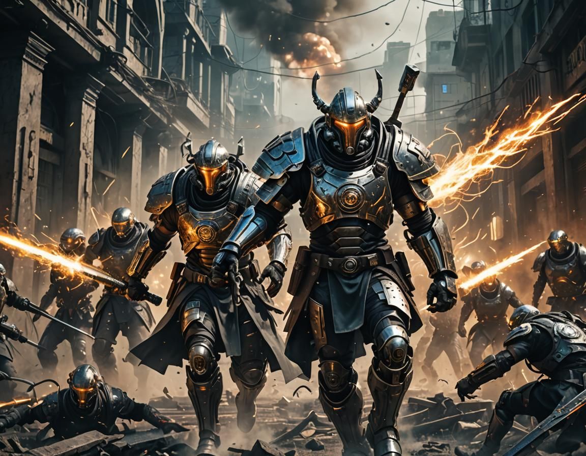 Futuristic Cyberpunk Roman Legionnaire in Dystopian Battle