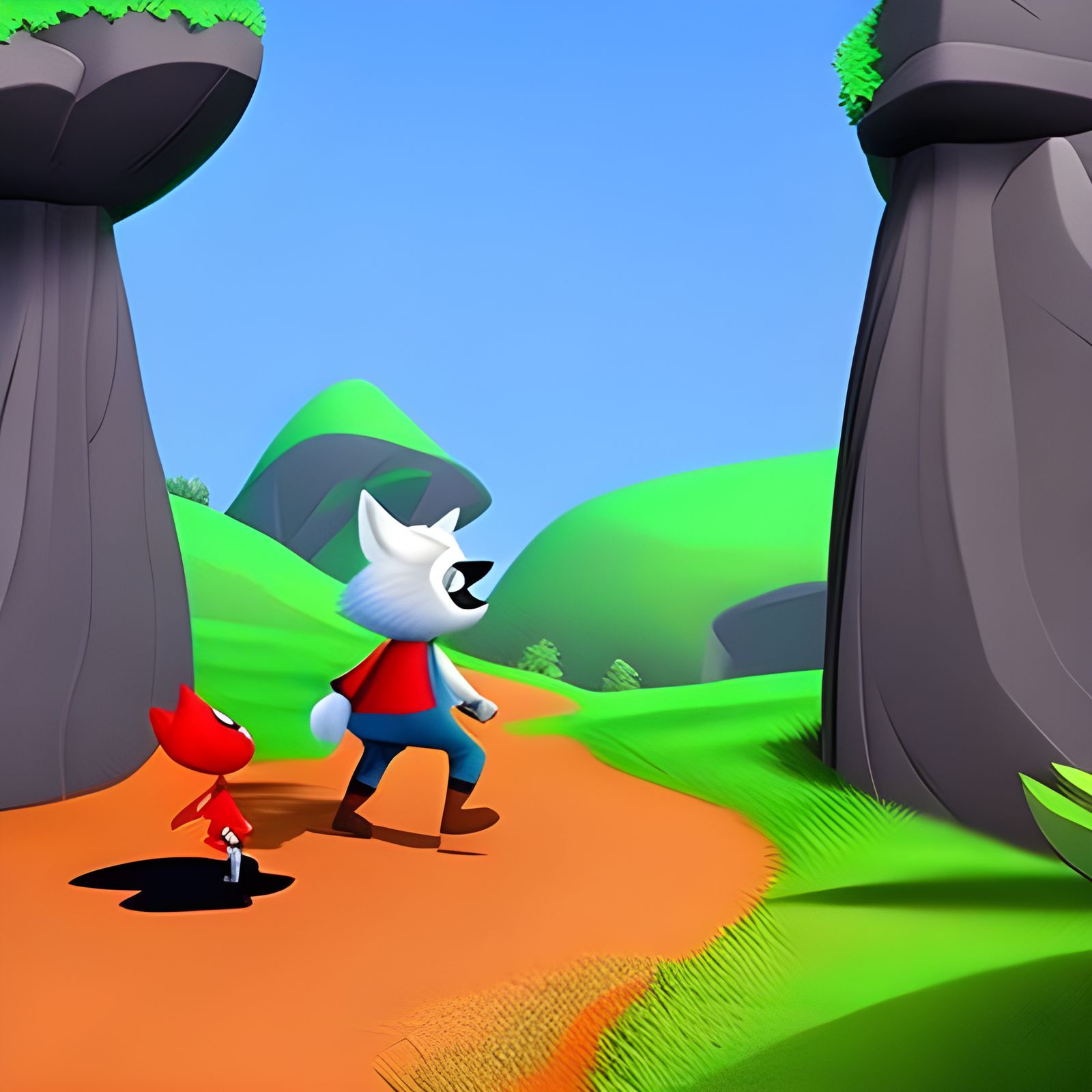 Scared Fox Hiding from Little Red Riding Hood