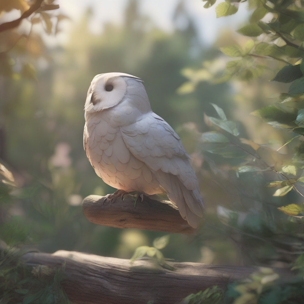 Whimsical Paper Owl Perched on Worn Fence with Vibrant Fores...