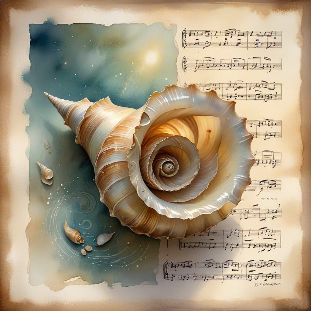 Musical Sheet and Shell in Ethereal Light