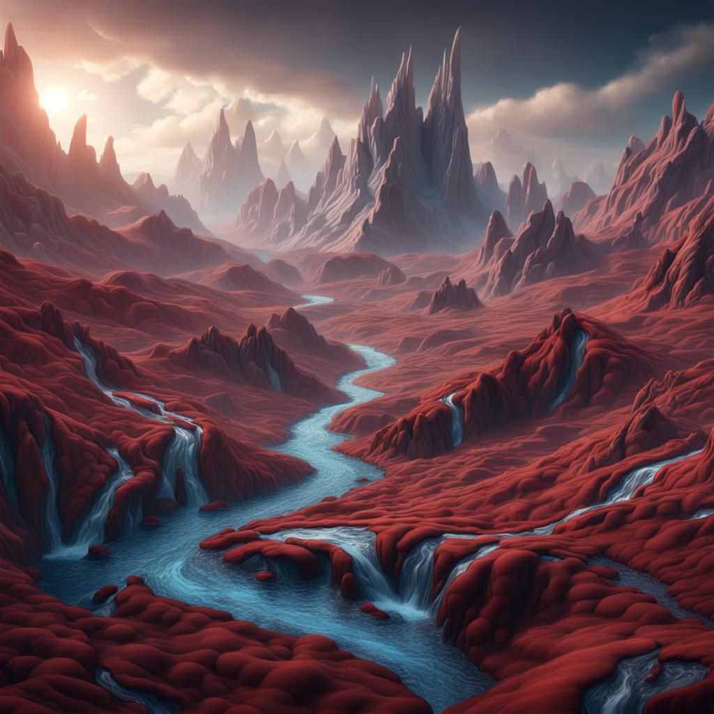 Surreal Fabric Mountains and Liquid Metal Rivers
