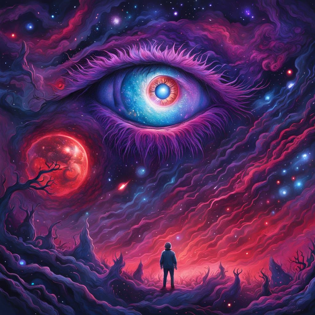 Surreal Cosmic Horror with Stars and Eyes