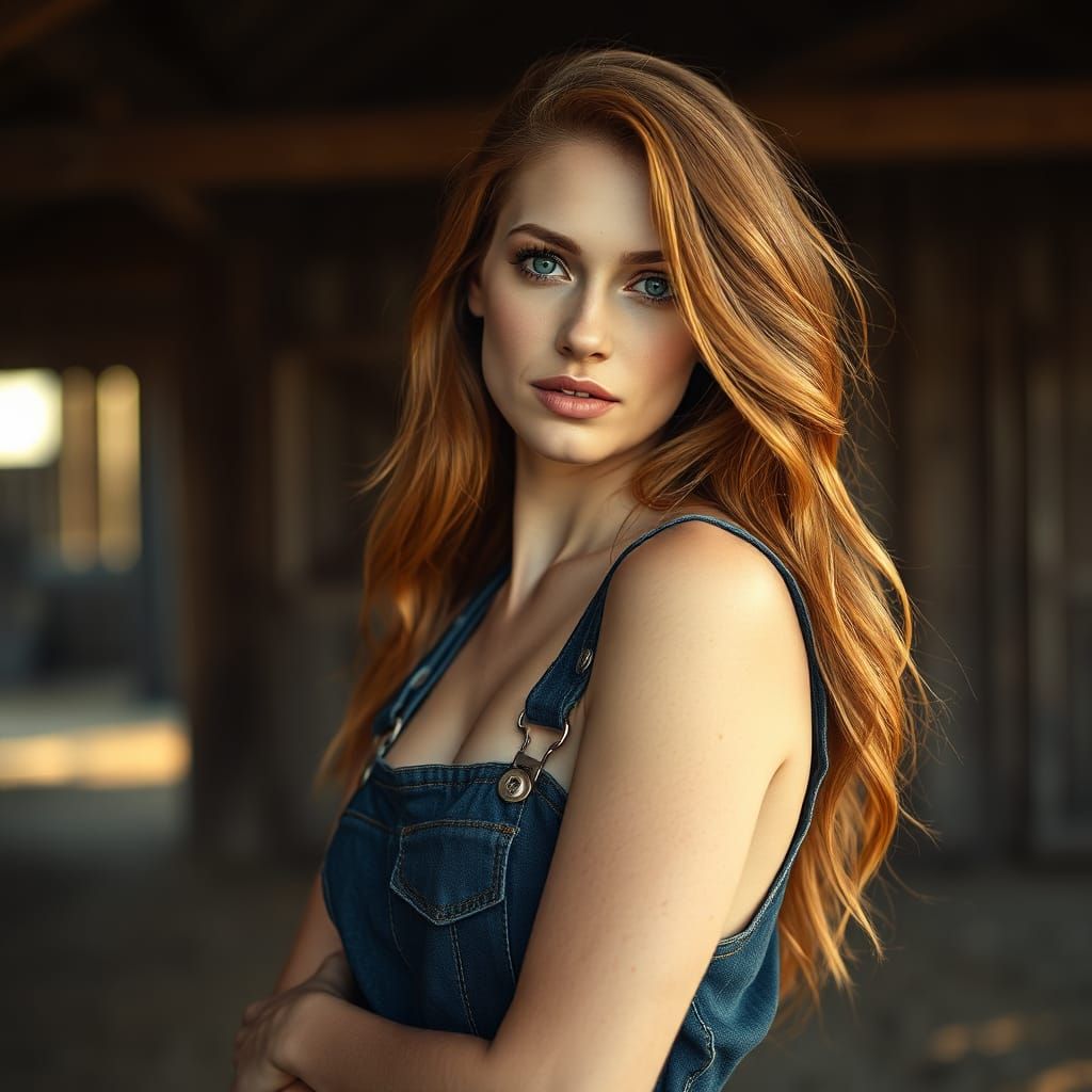 Stunning Redhead in Barn During Golden Hour