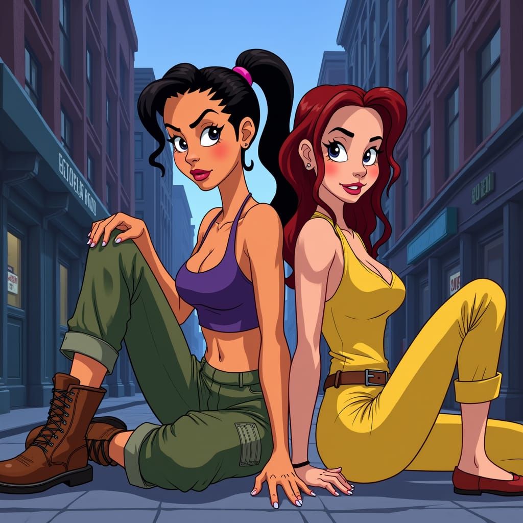 Confident Characters in 90s Cartoon Style