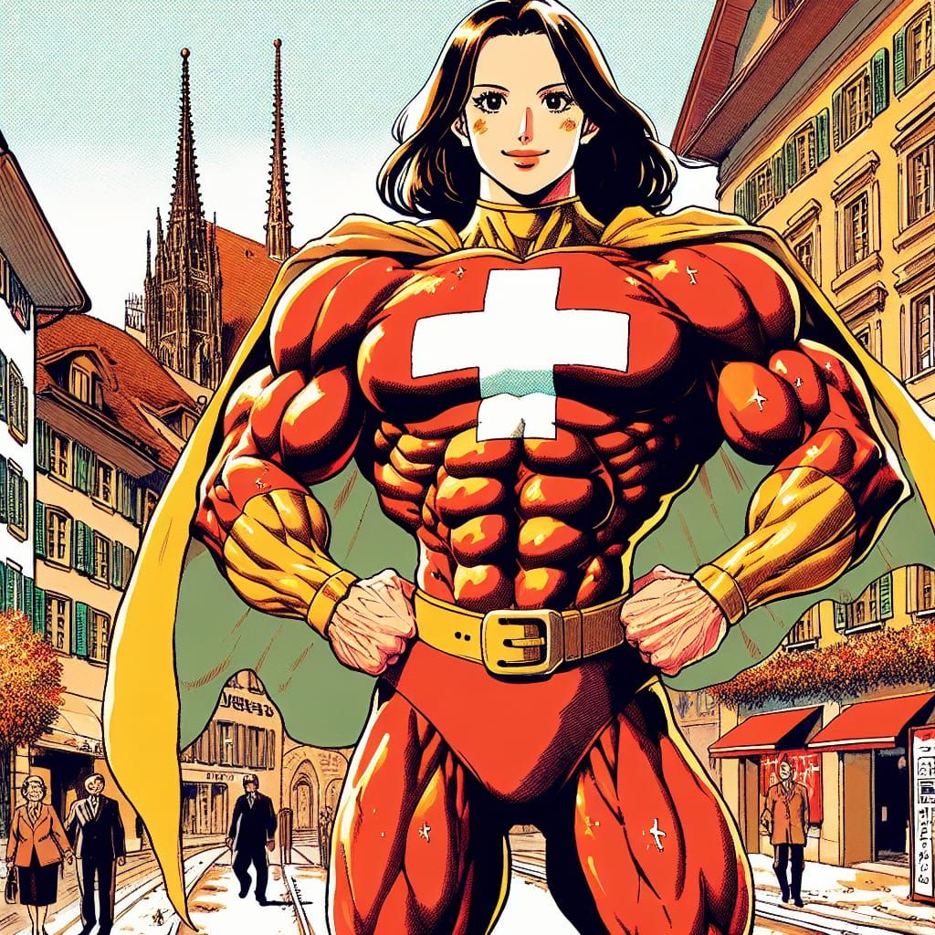 Muscular Anime Female Superhero themed to the Switzerland Fl...
