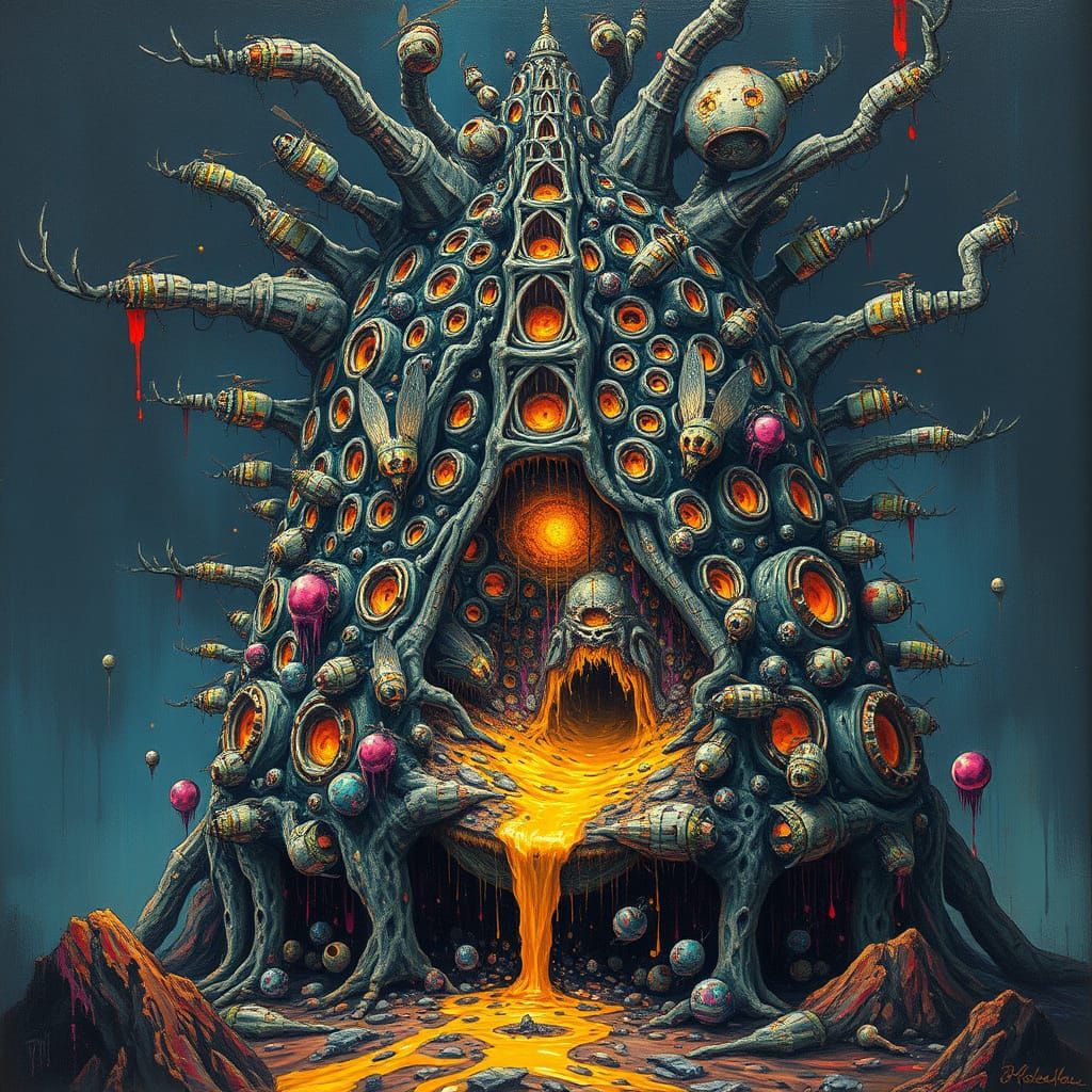 Majestic, Intricately Detailed Hive in Vibrant Graffiti-Insp...