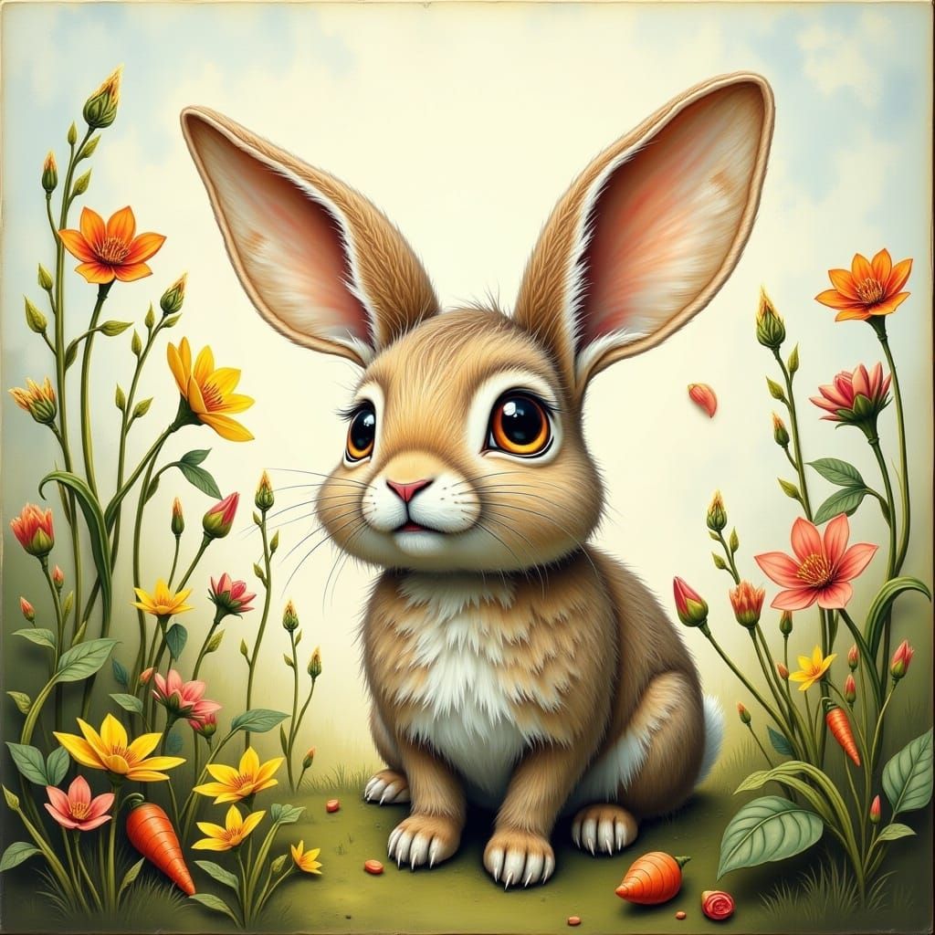Rabbit in Wildflower Meadow, Beatrix Potter Style