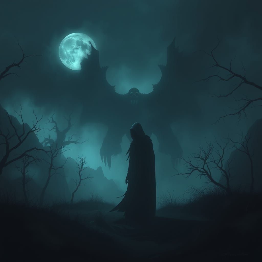 Mysterious Figure in Dark Mystical Shadow Realm