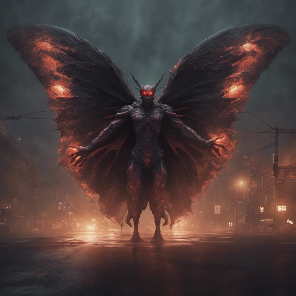 Human-Mothman Hybrid Transformation in Dark Fantasy Style