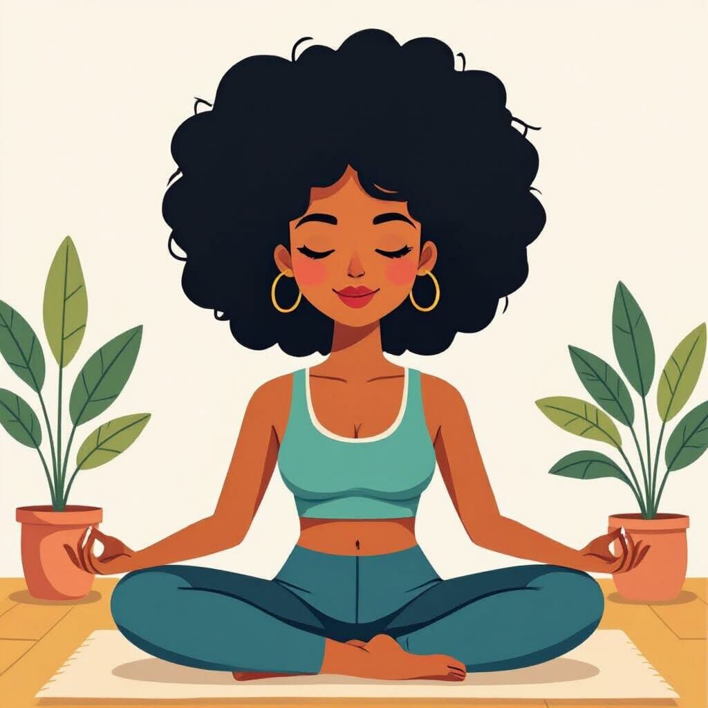 Black Woman Doing Yoga: Flat Graphic Illustration