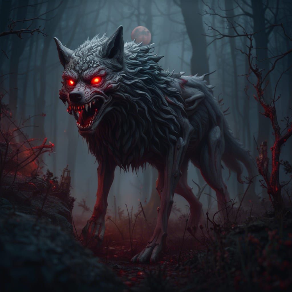 Spooky Halloween Wolf Creature in Graveyard