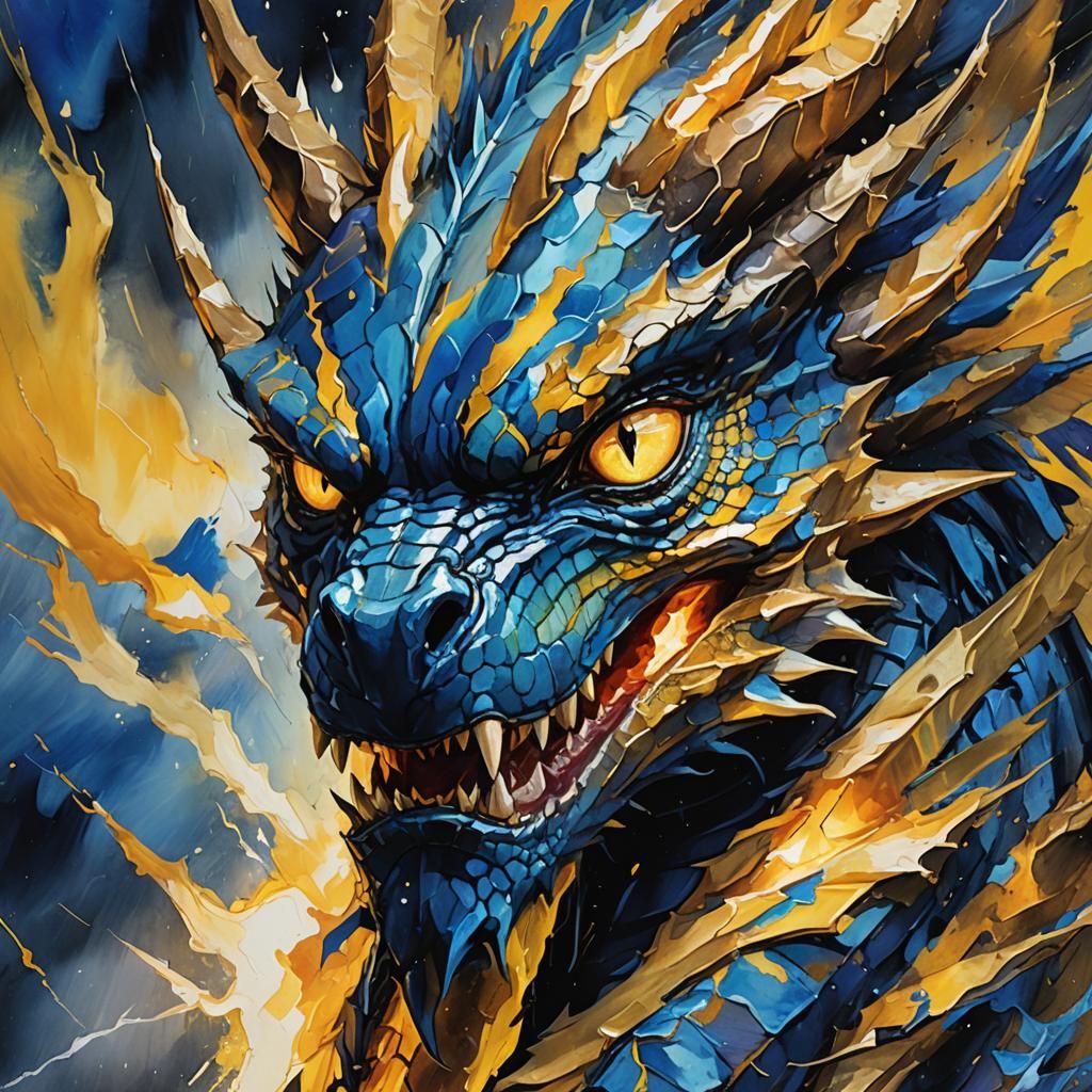 Dragon's Eyes Reflecting Lightning in Gouache Impressionism