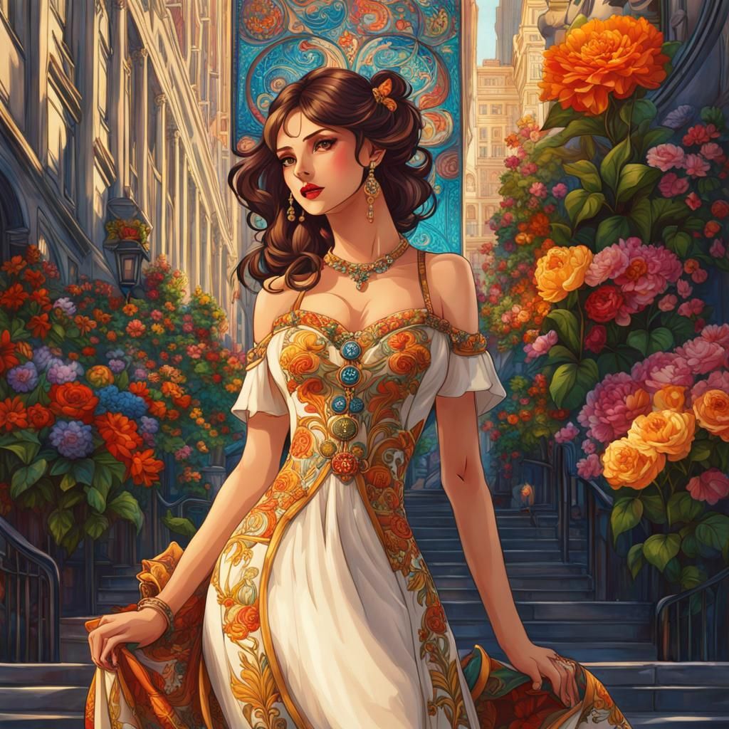 American Girl in Art Nouveau Quilted Dress