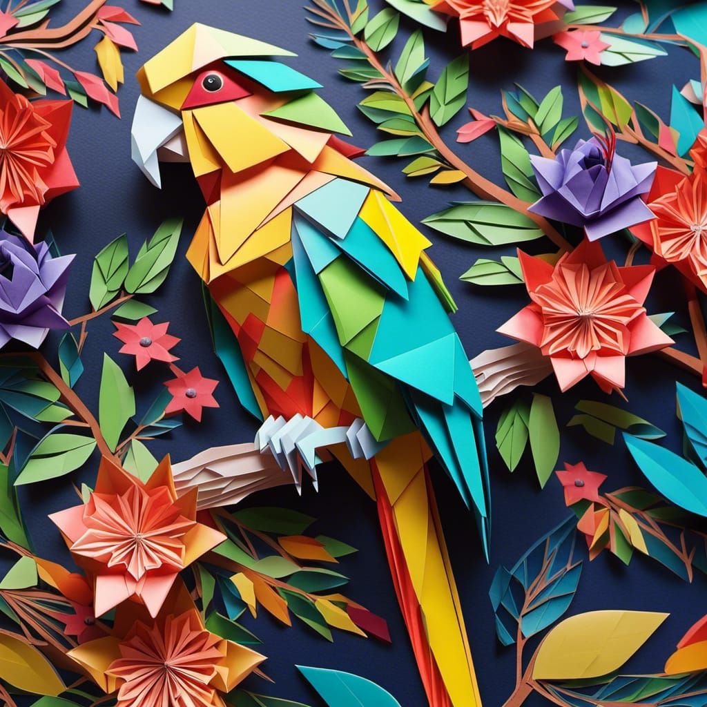 Colorful Origami Parrot in Detailed Paper Art