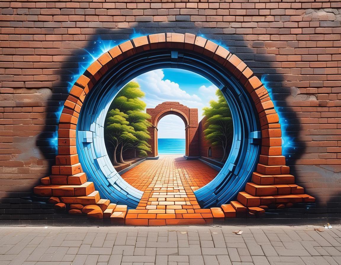 Magical Portal Appears in Brick Wall Street Art