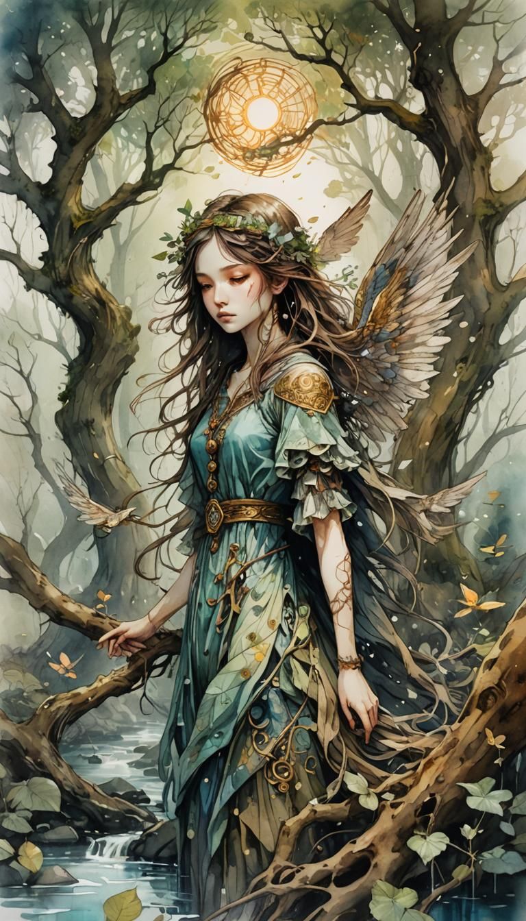 Luminous Roots: Digital Watercolor of an Endless Family Tree