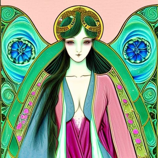 Rhiannon the Goddess in Ethereal Majolica Style