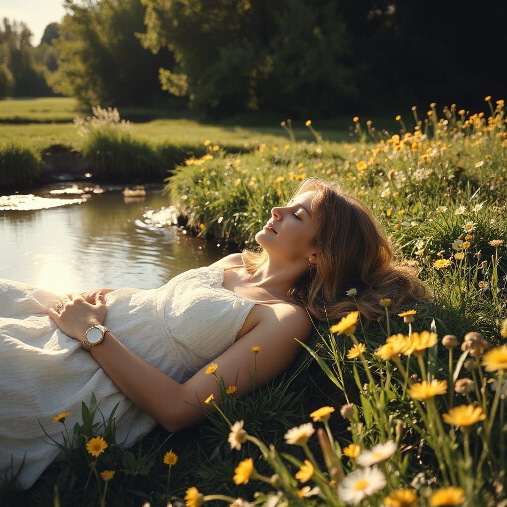 Golden Sun Flakes in a Lazy Water Meadow