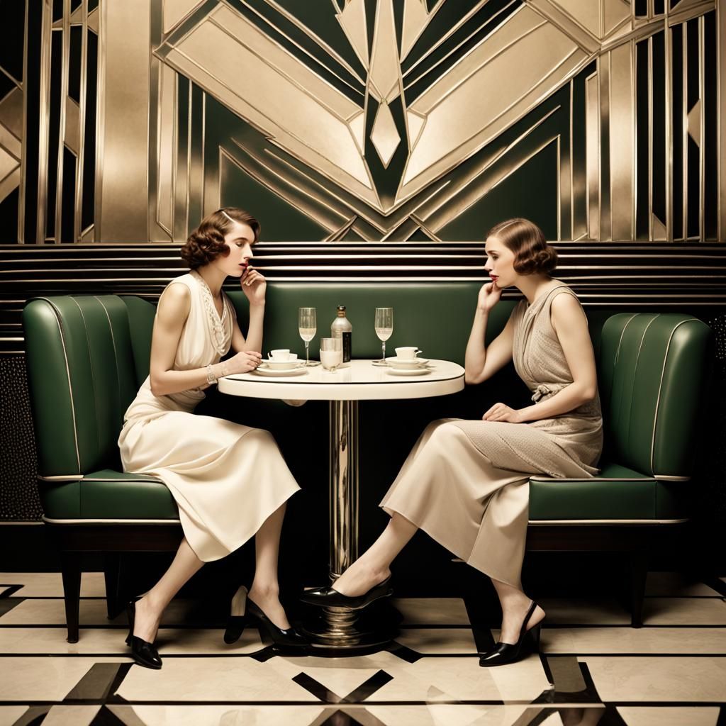 Elegant 1930s Women in Art Deco Restaurant