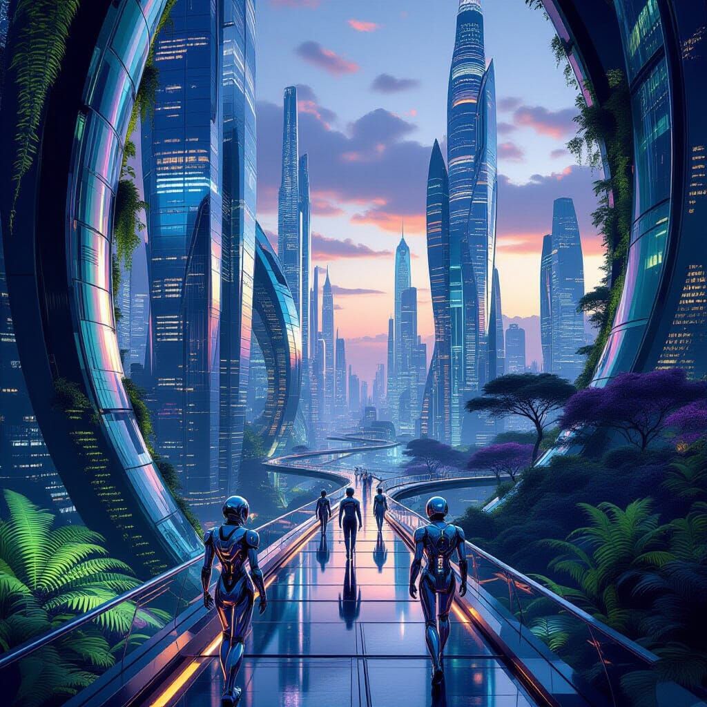 Hyper-Futuristic City Neo-Veridia at Twilight