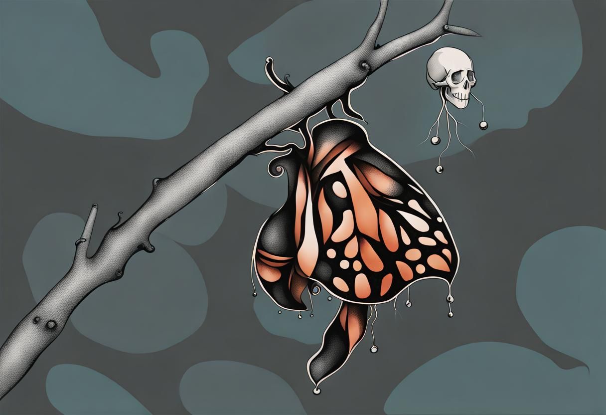 Delicate Chrysalis Tattoo Line Art Illustration