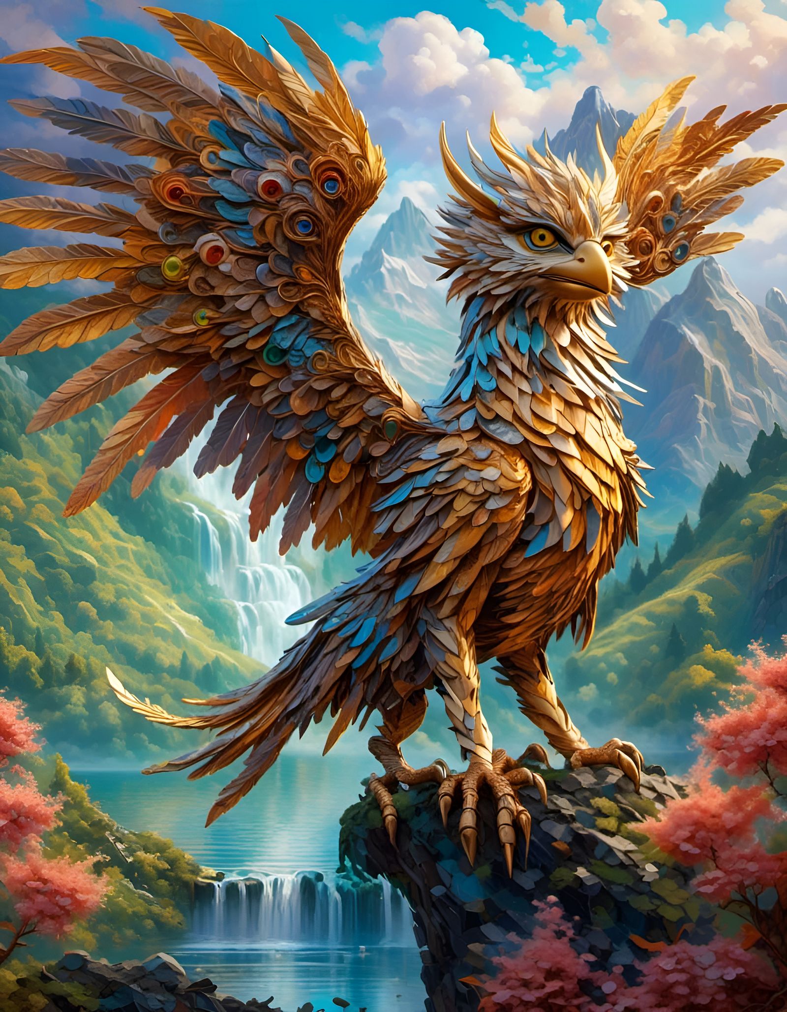 Griffin with Ornate Wings in Expressionist Oil Painting