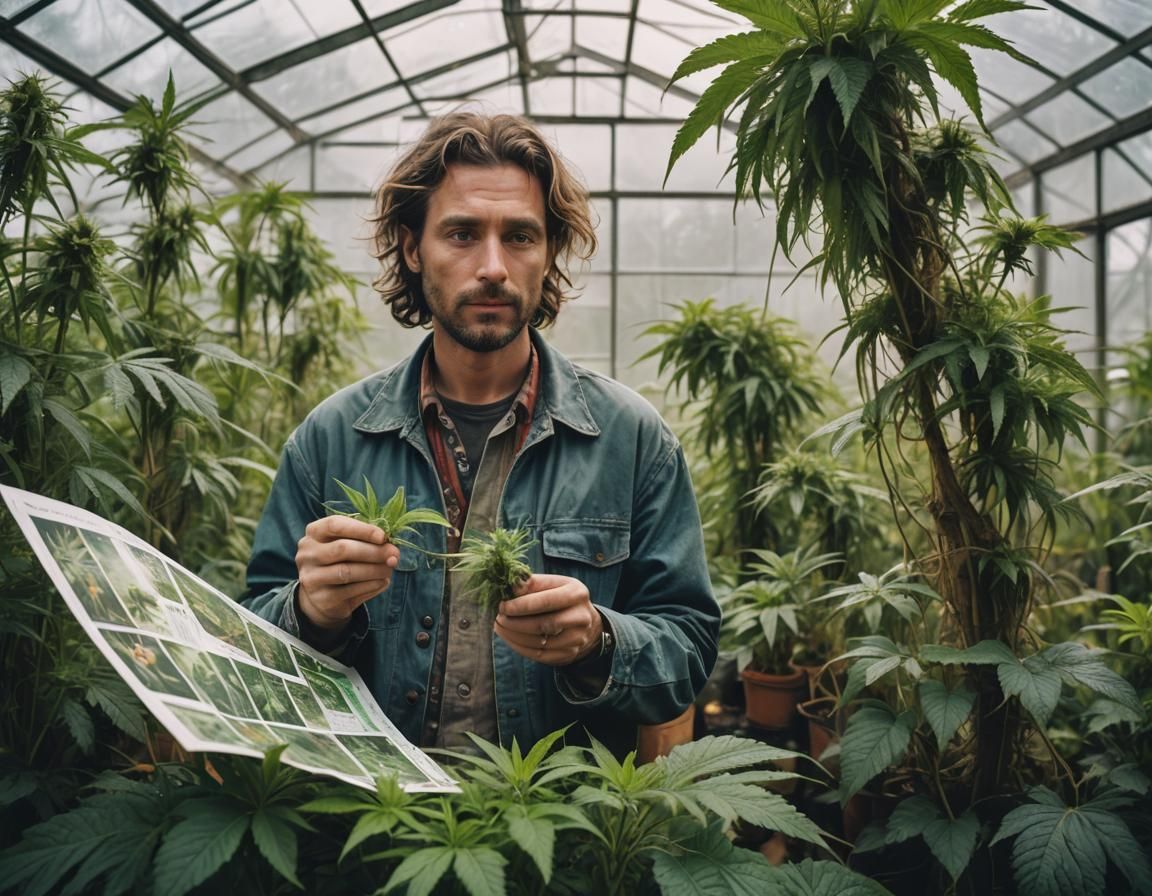 Man in Greenhouse: Surreal Cinematic Portrait
