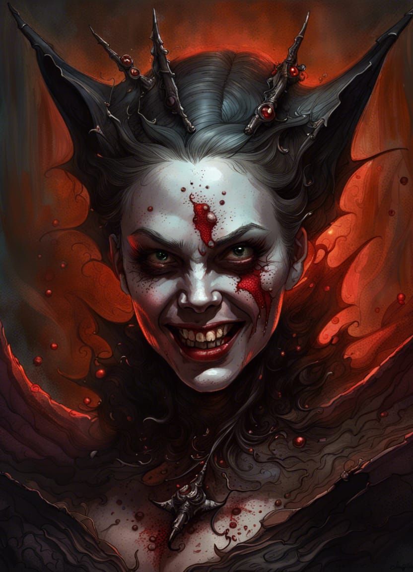 Bat Queen Vampire Portrait in Horror Art Style