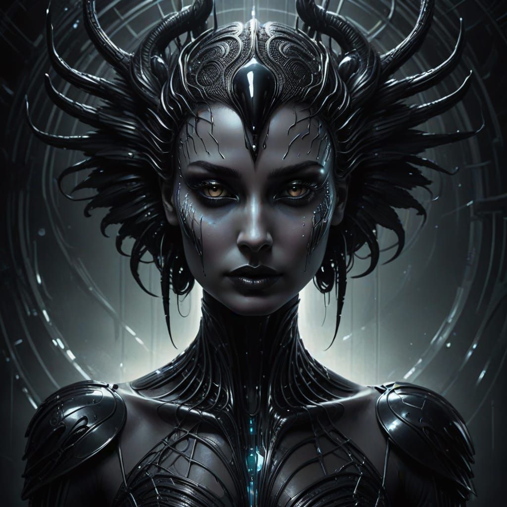 Surreal Dark Swan Portrait in Futuristic Biomechanical Style